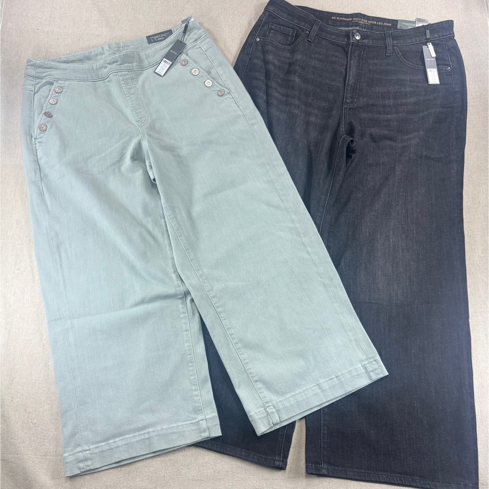 Chico's 14P Wide Leg Pant Bundle So Slimming Jean & Pull On Crop 2.5P Chico Size